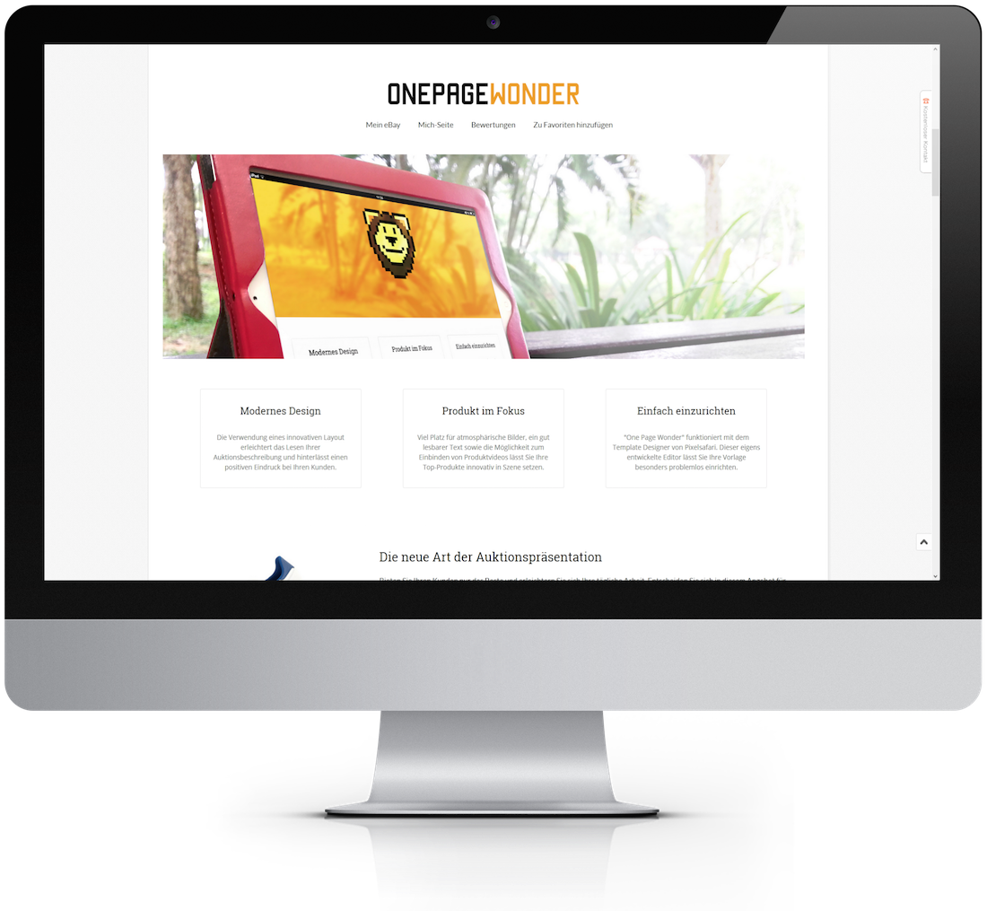 eBay Template OnePageWonder Template Auktionsvorlage von Pixelsafari.